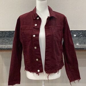 Preowned L’AGENCE Cotton Denim Jacket Maroon Red Size Large (Item#H025)